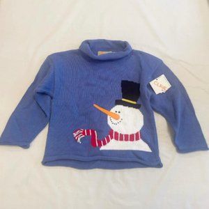 NWT Claver Boy size 2T Blue Snowman w Fringed Scarf Pullover sweater-100% Cotton